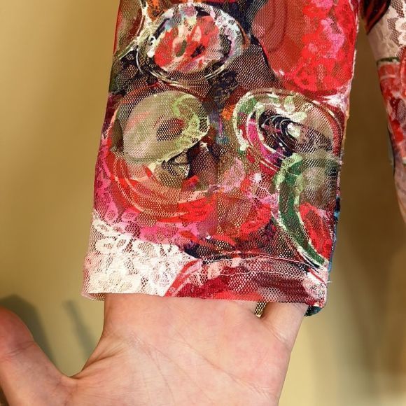 Alison Sheri women’s top size S colourful lace blouse 3/4 sleeve - Picture 4 of 6